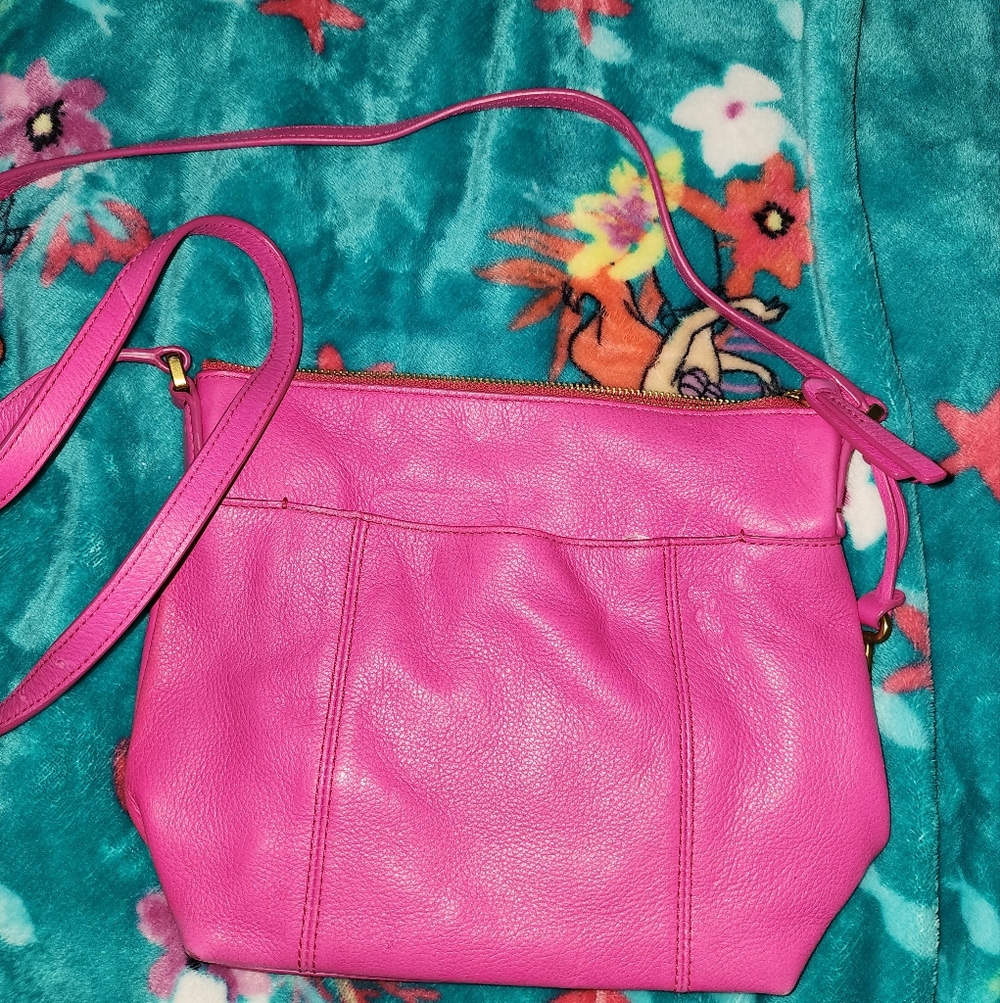 Pink Fossil Leather Crossbody Bag